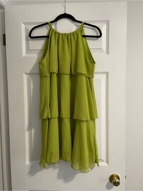 Chartreuse Green Tiered Chiffon Dress